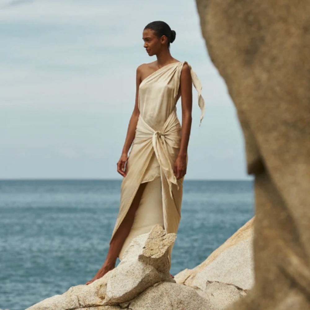 Baobab Collection Sand Marea One-Shoulder Dress NWT